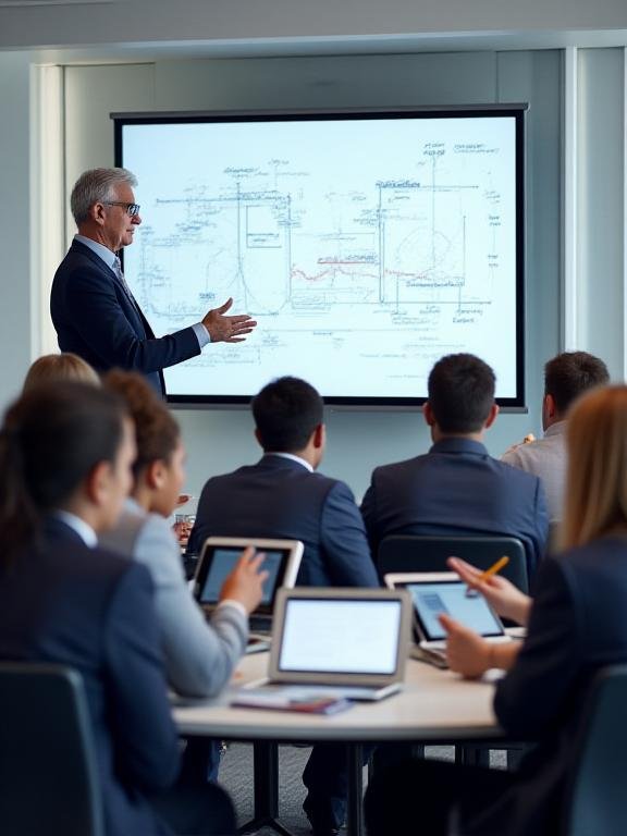 Group of professionals engaged in a financial workshop